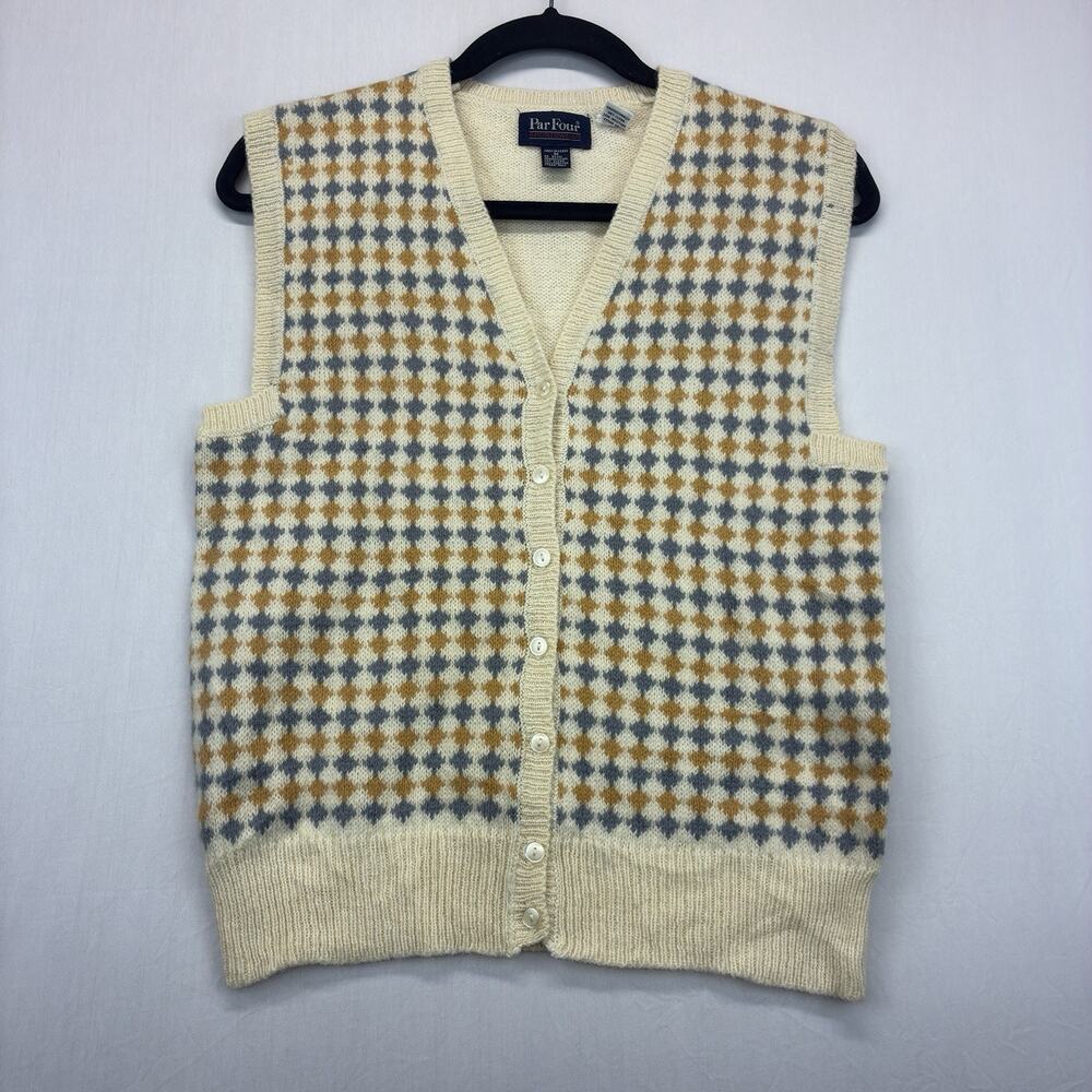 Vintage Par Four Women’s M 100% Wool Fair Isle Button Front Sweater Vest